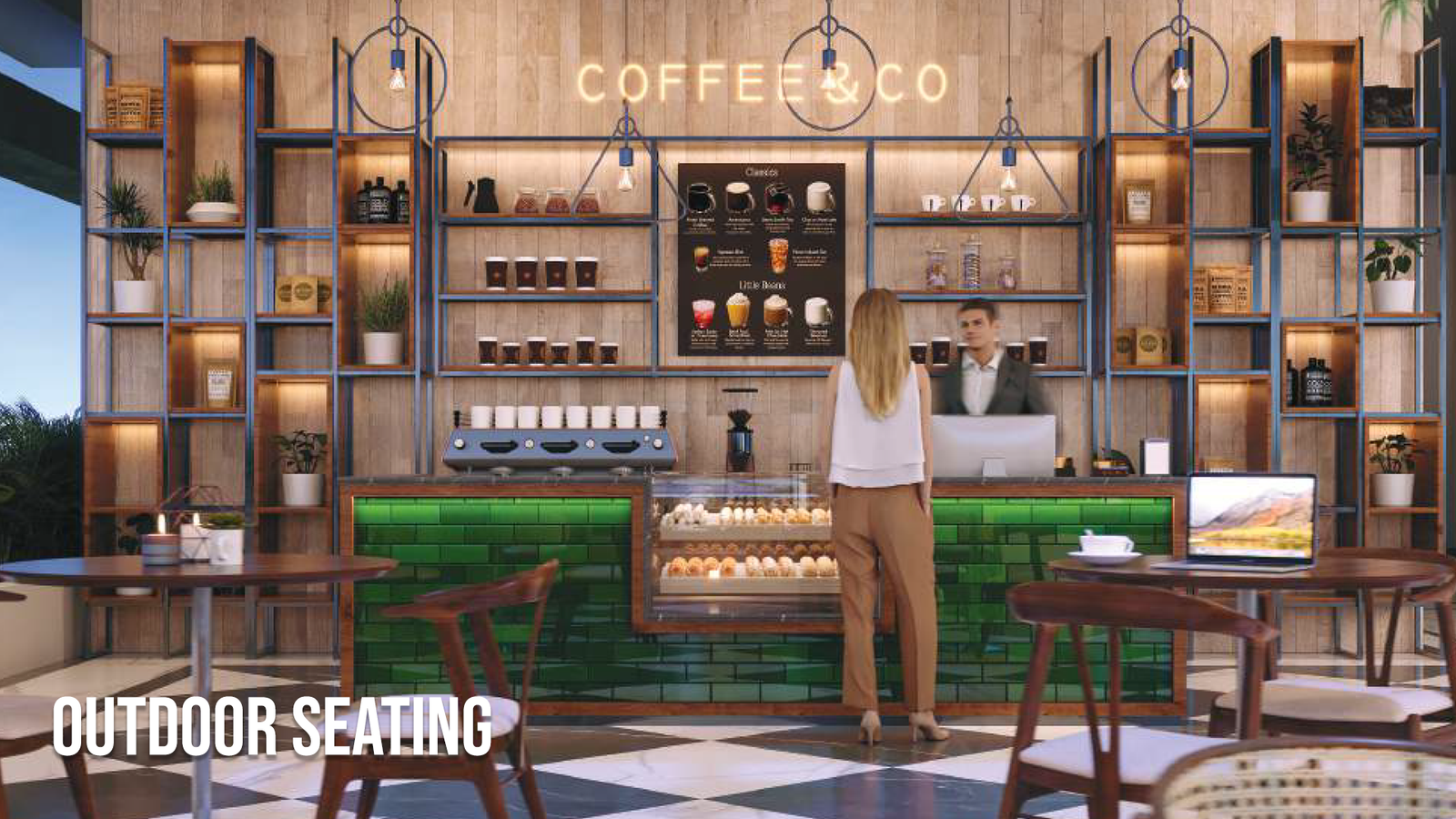 outdoor seating area Power Residences Koregaon Park residential amenities