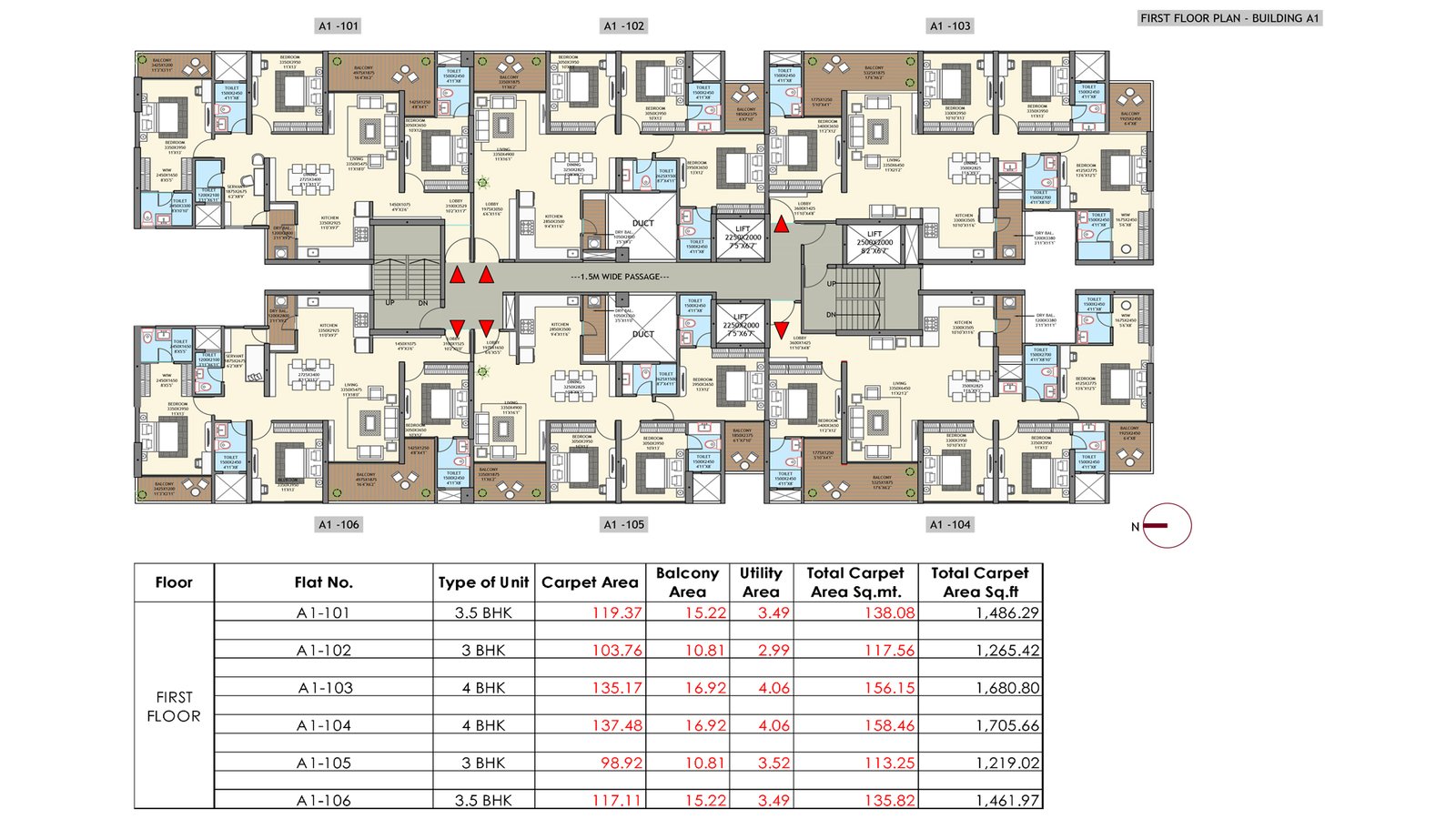 Ganga Avanta first floor plan 3 3.5 and 4 BHK layout Mundhwa Pune