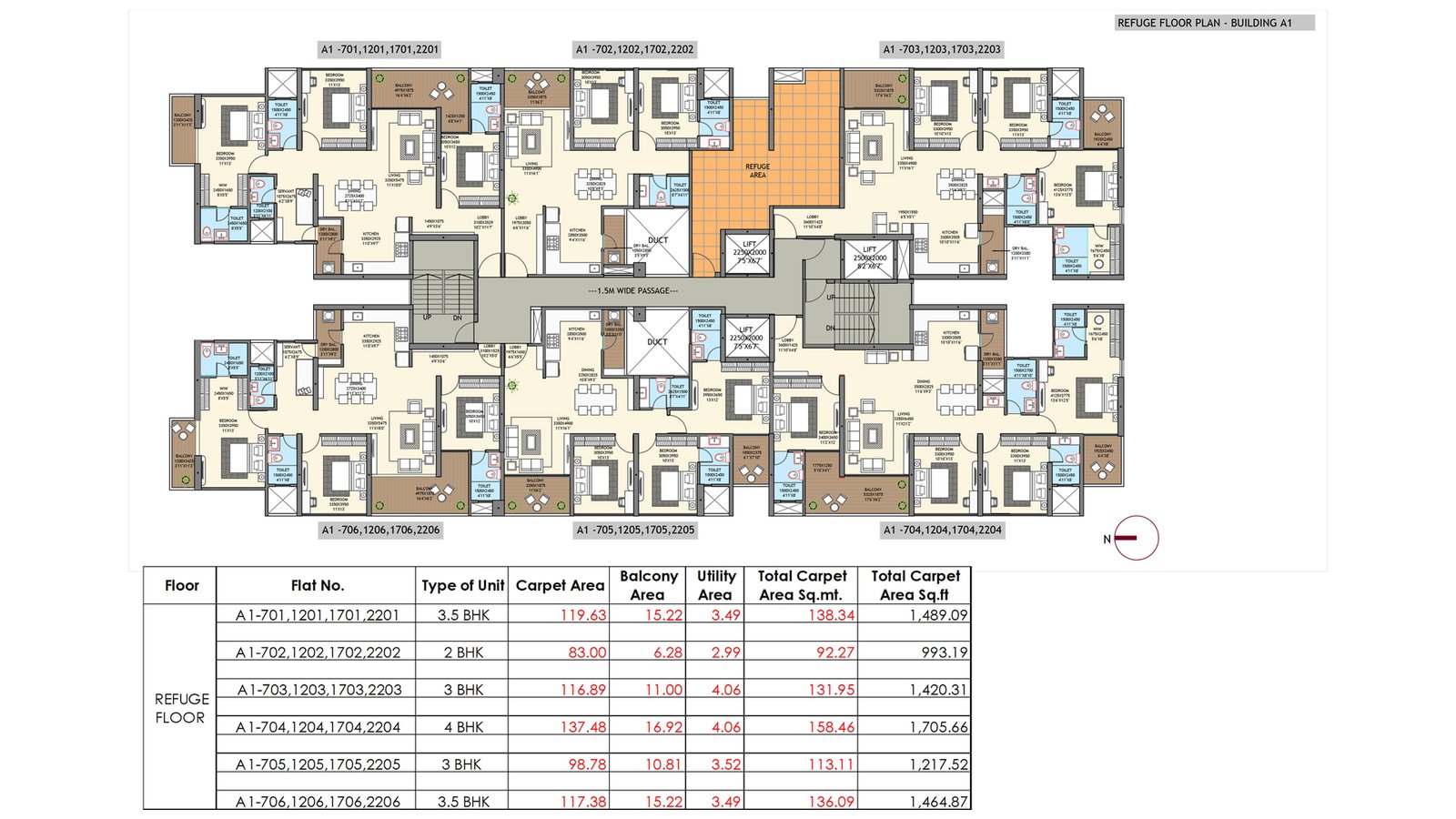 Ganga Avanta unit layout with carpet area details 3.5 BHK Mundhwa Pune