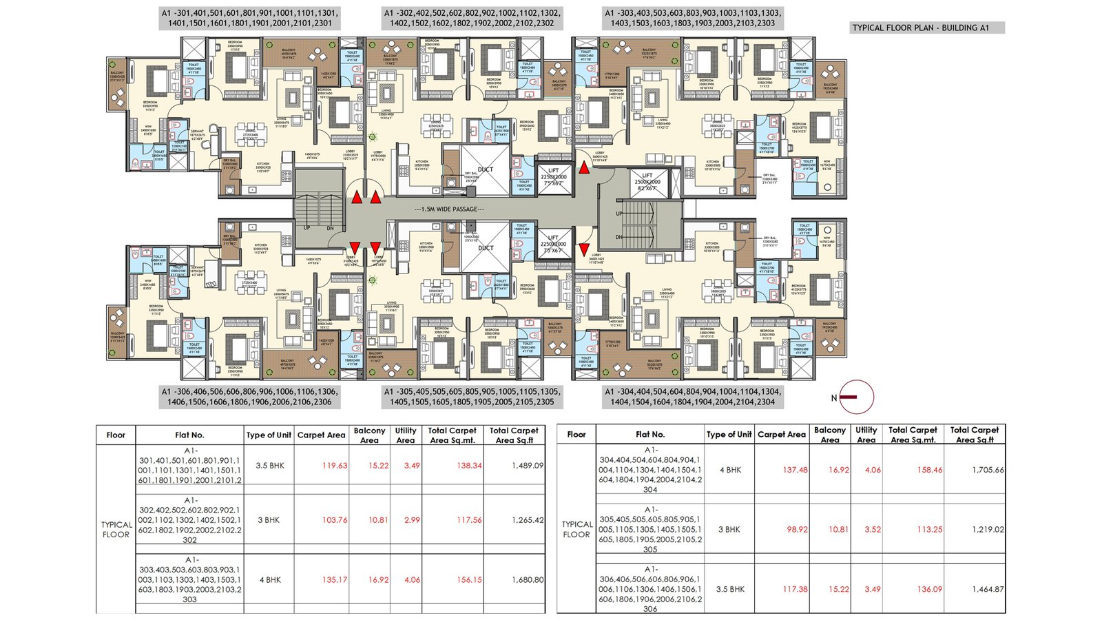 Ganga Avanta typical floor plan showing 3 BHK and 4 BHK units Mundhwa