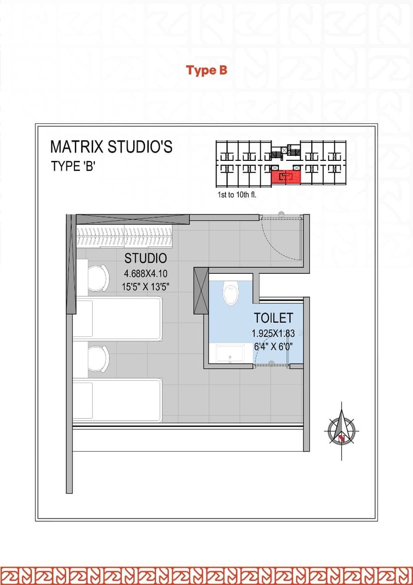Matrix Studios Type B studio apartment layout Pune